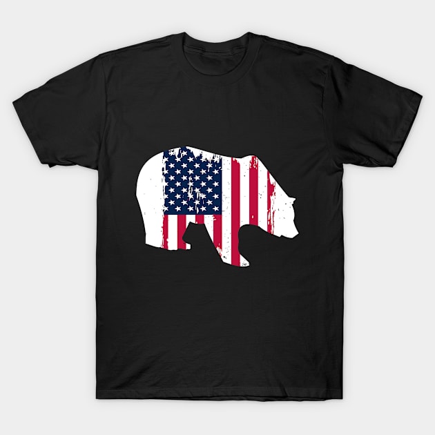 American USA  Flag Grizzly Brown Bear Hunter Nature Conservation Wildlife Outdoors T-Shirt by twizzler3b